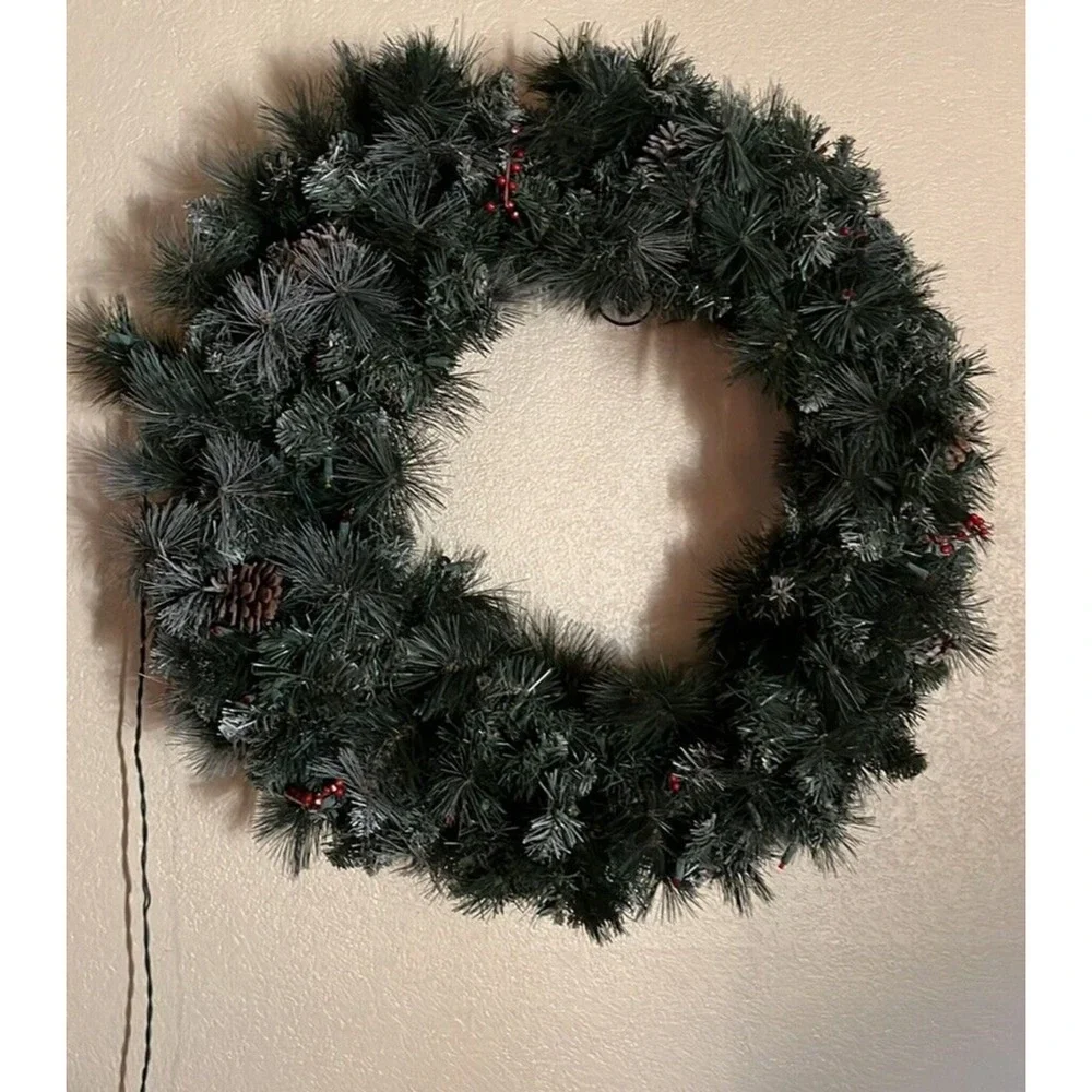 Celebrations 36in Prelit Mixed Needle Pine Wreath 150 Multi LED Lights Pinecones